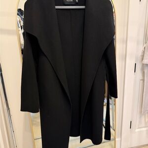 Tahari Black Wool Wrap Coat
